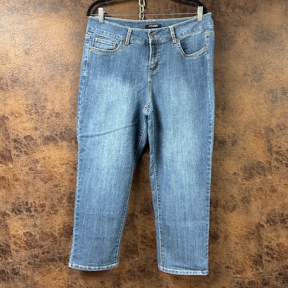 Roz & Ali Women 14 Denim Blue Jean Western Button Back Pocket Embroidered Casual